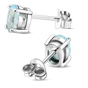 5x7mm Oval Prong-Set Blue Topaz Stone Sterling Silver Stud Earrings - e446